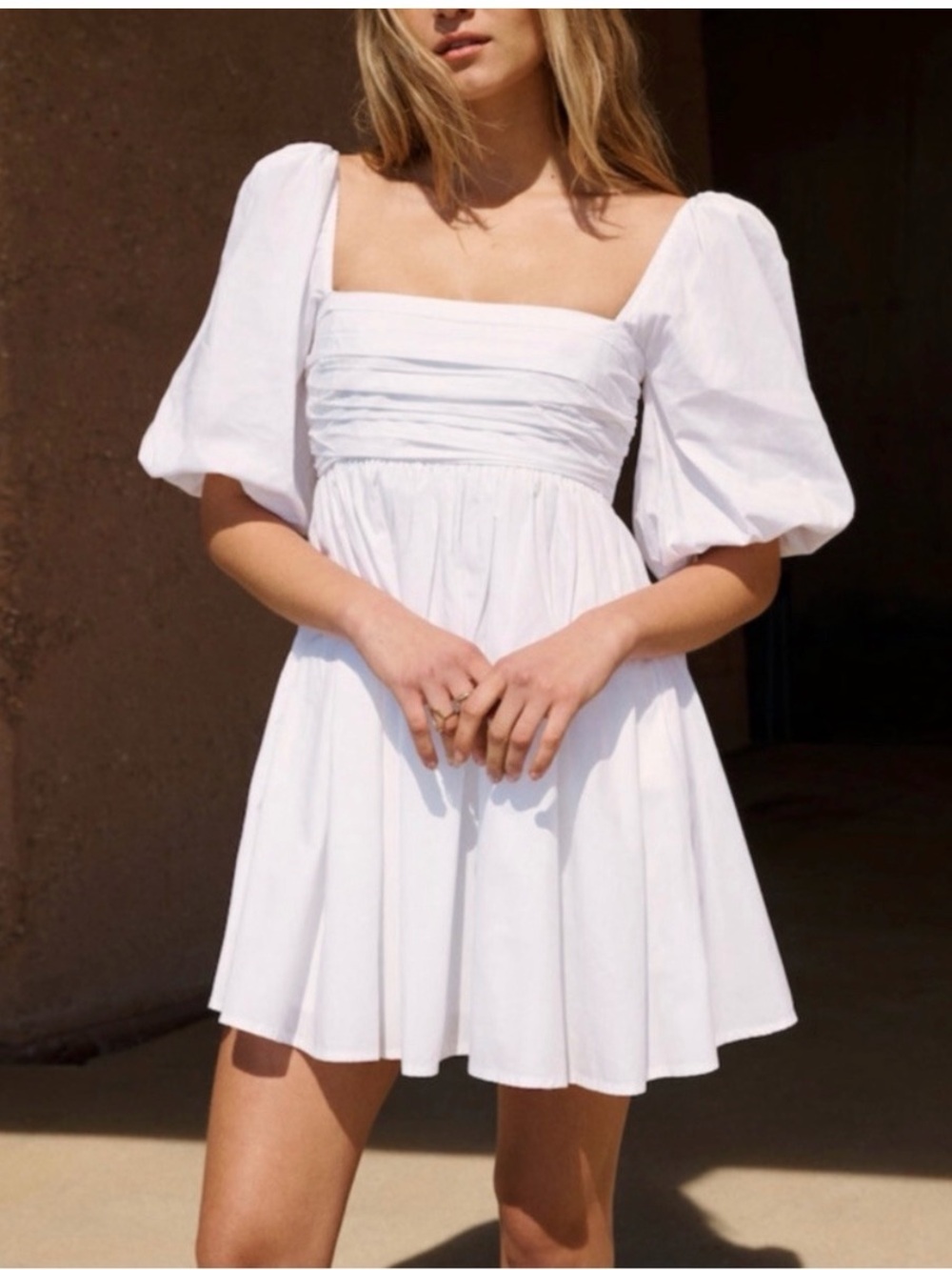 Abercrombie & Fitch Emerson White Square-Neck Puff Sleeve Mini Dress